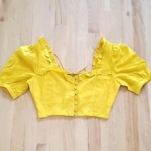 NWT Asos Skylar Rose Womens Crop Top Blouse Ruffle Hem Open Back Yelllow Size M